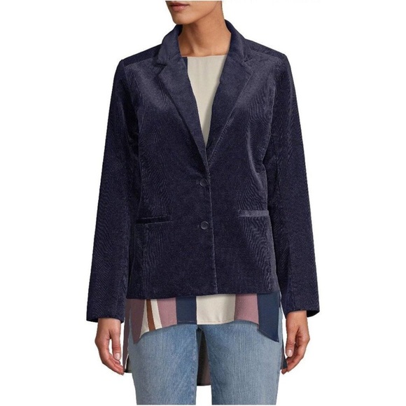 Eileen Fisher Mid Night blue Notch Lapel Corduroy Blazer size 6 - Picture 1 of 14